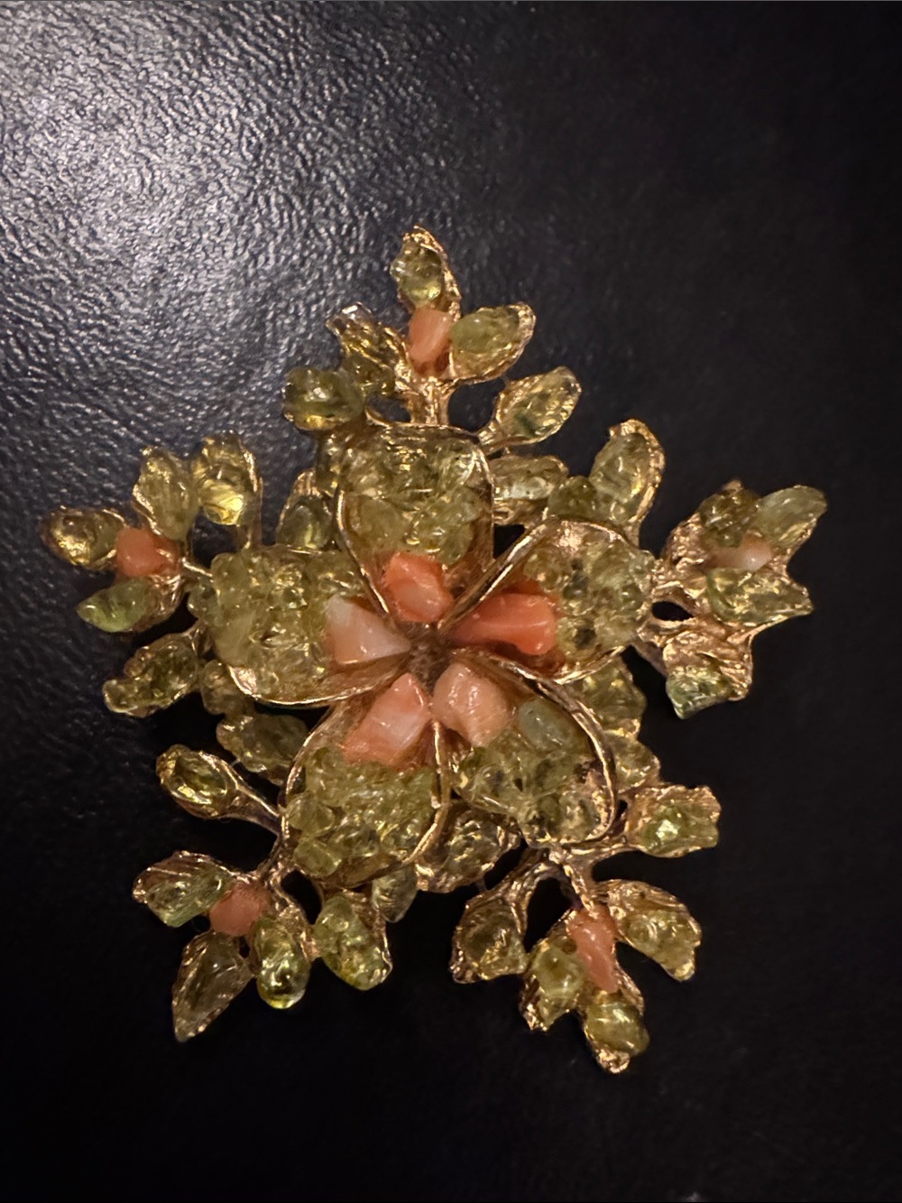 vintage Gold-Tone Floral Brooch with Yellow and Coral Accents